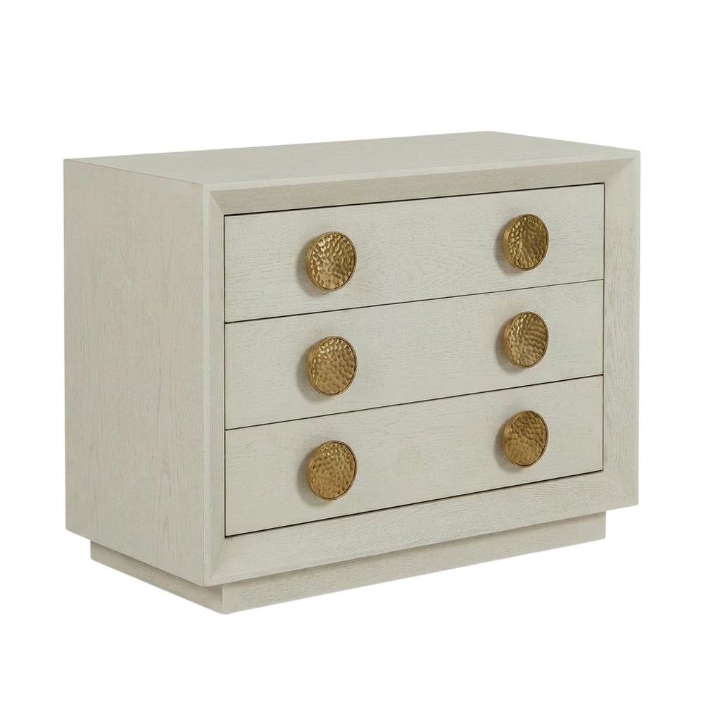 Cream Nightstand with Modern Design, Brushed Gold Accents, and Sleek Style