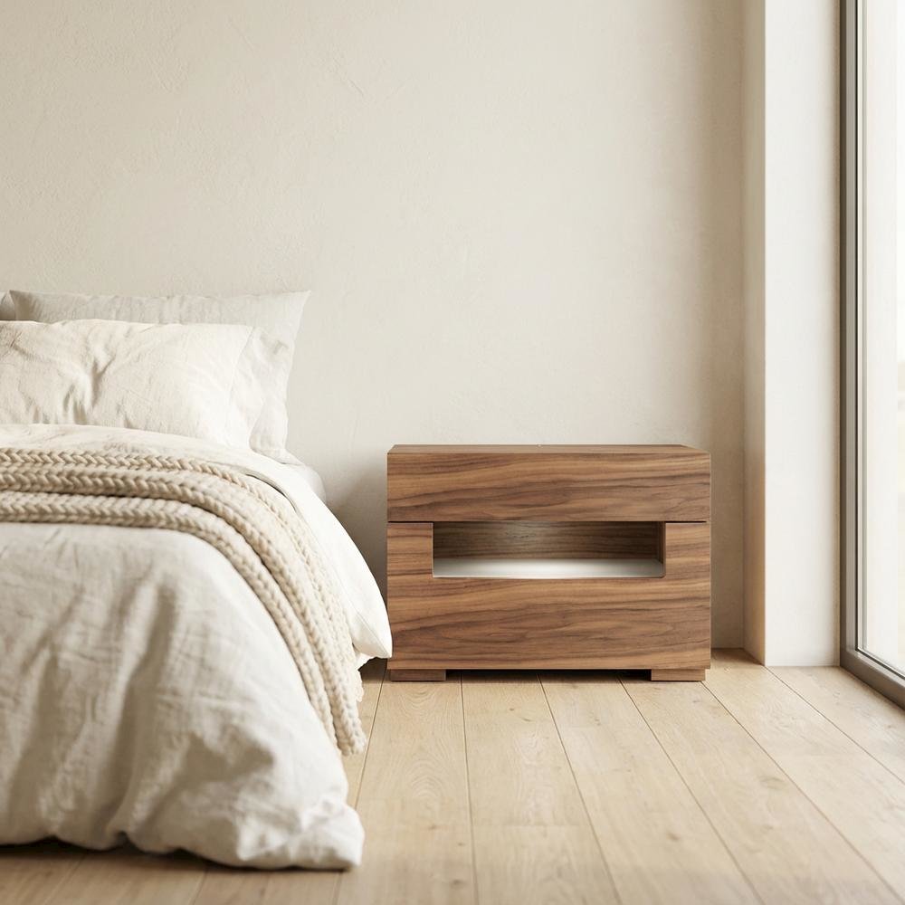 Walnut Nightstand with Contemporary Led Lighting for Bedroom