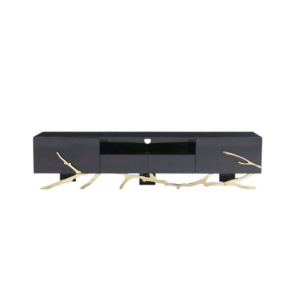 Black Modern TV Stand with Engineered Wood Frame and Gold Accents