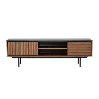 Walnut and Grey TV Stand with Modern Design and Engineered Wood Construction