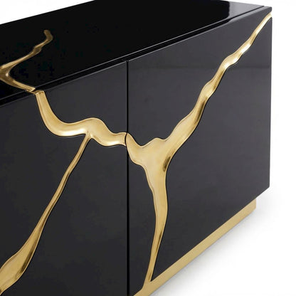 Black Contemporary TV Stand with Engineered Wood Finish and Metallic Accents