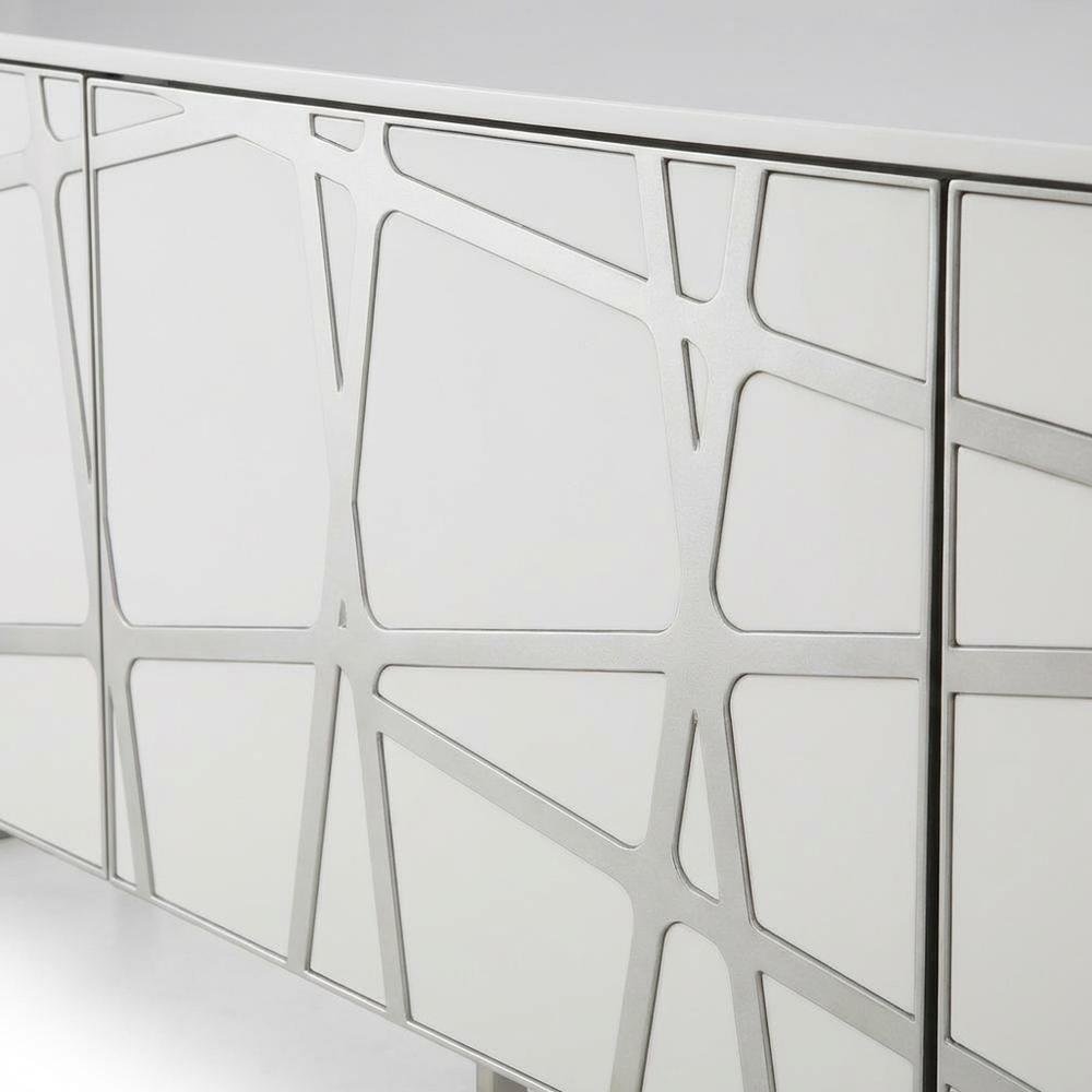 White Modern TV Stand with Engineered Wood Construction and Sleek Design