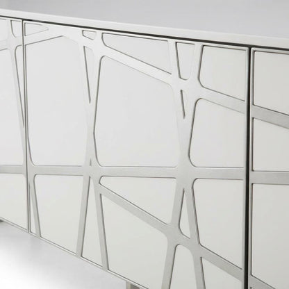 White Modern TV Stand with Engineered Wood Construction and Sleek Design