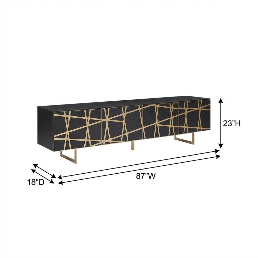 Modern Black TV Stand with Engineered Wood and Gold Accents for Living Room