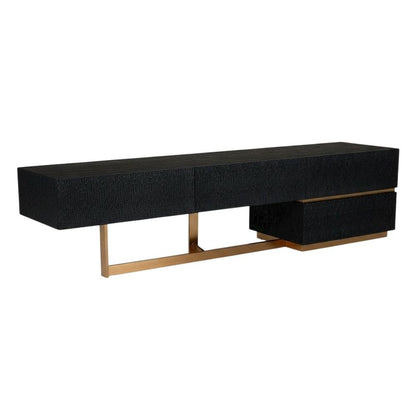 Black Ash TV Stand with Brushed Gold Accents and Engineered Wood