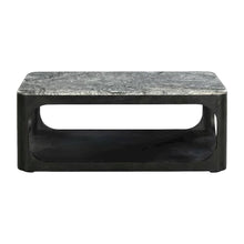 Marble Granite Coffee Table with Solid Wood Base Black Rectangular Design