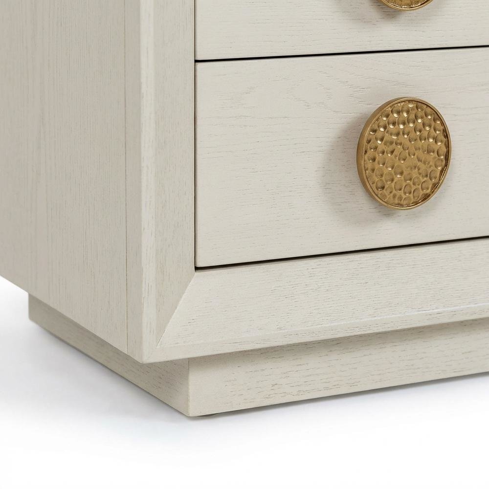 Cream Nightstand with Modern Design, Brushed Gold Accents, and Sleek Style
