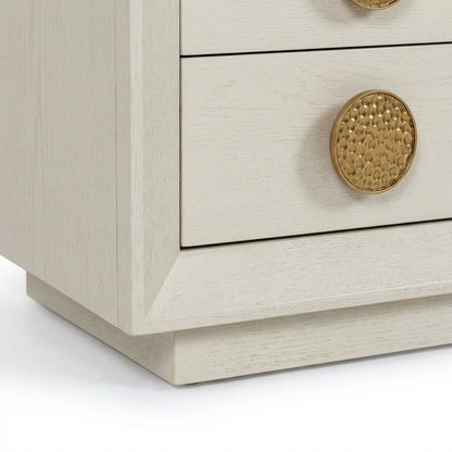 Cream Nightstand with Modern Design, Brushed Gold Accents, and Sleek Style