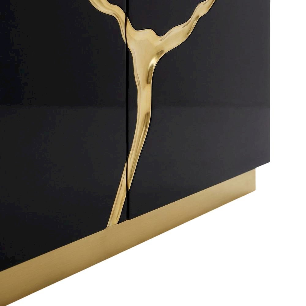 Black Contemporary TV Stand with Engineered Wood Finish and Metallic Accents