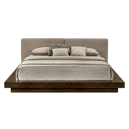 Queen Bed Frame Walnut Veneer, Low Profile Bed With Floating Nightstands