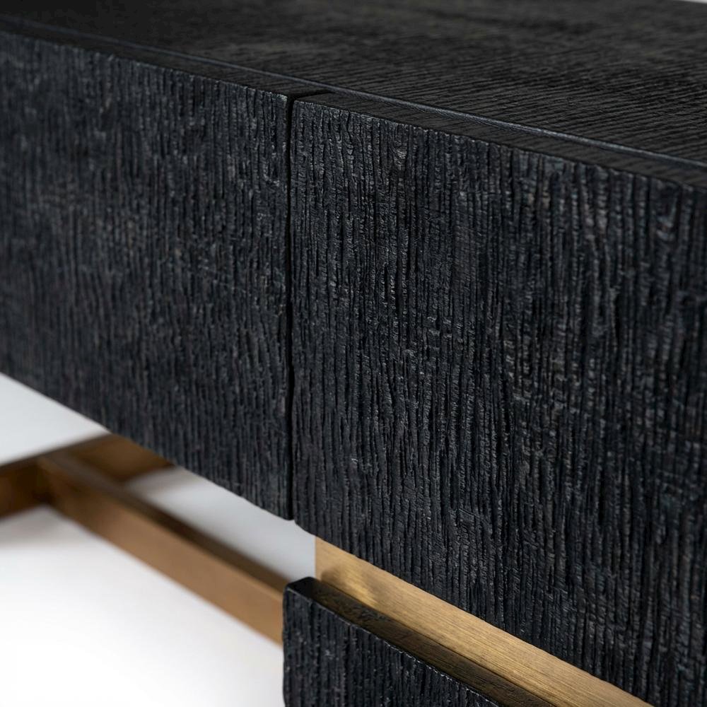 Black Ash TV Stand with Brushed Gold Accents and Engineered Wood