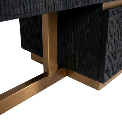 Black Ash TV Stand with Brushed Gold Accents and Engineered Wood