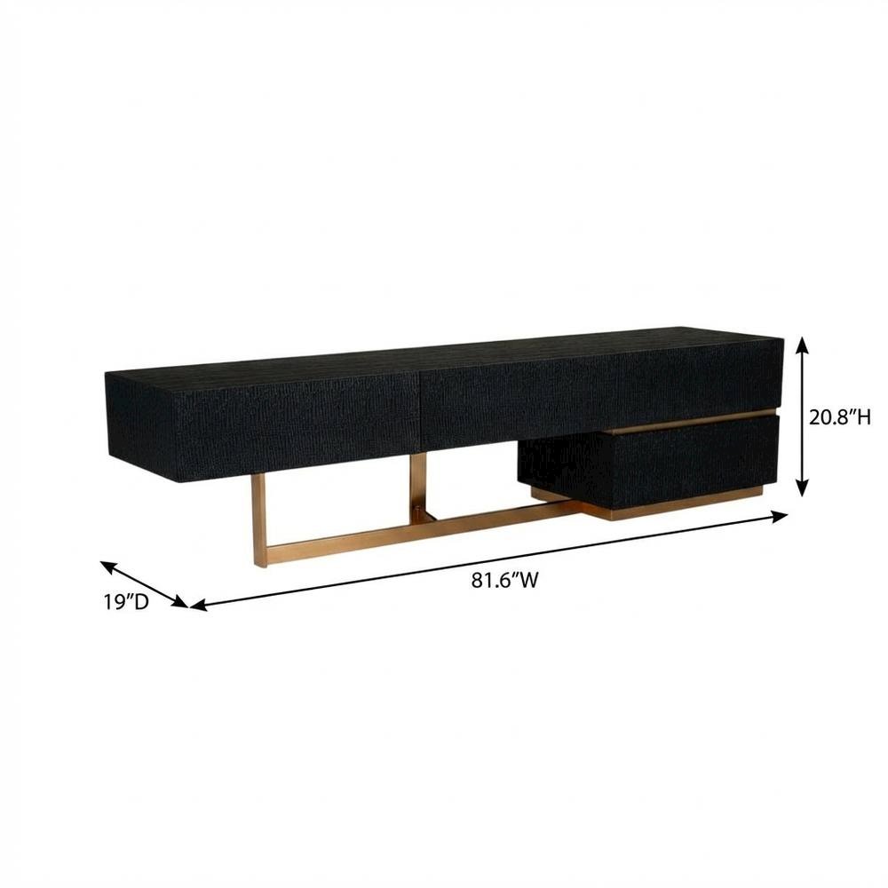 Black Ash TV Stand with Brushed Gold Accents and Engineered Wood