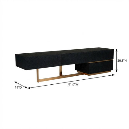 Black Ash TV Stand with Brushed Gold Accents and Engineered Wood