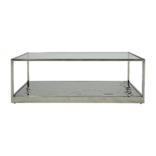 Silver Glass Coffee Table with Stainless Steel Frame and Sleek Wave Design