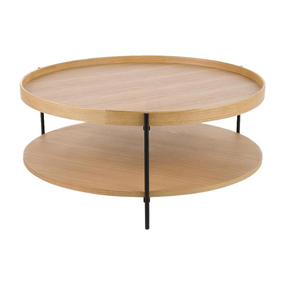 Brown Coffee Table with Iron Frame and Solid Wood Top Durable Design