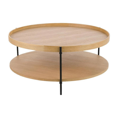 Brown Coffee Table with Iron Frame and Solid Wood Top Durable Design