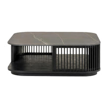 Black Ceramic and Wood Square Coffee Table with Solid Top and Sturdy Frame