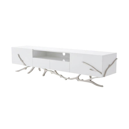 Modern White TV Stand with Engineered Wood Frame for Living Room