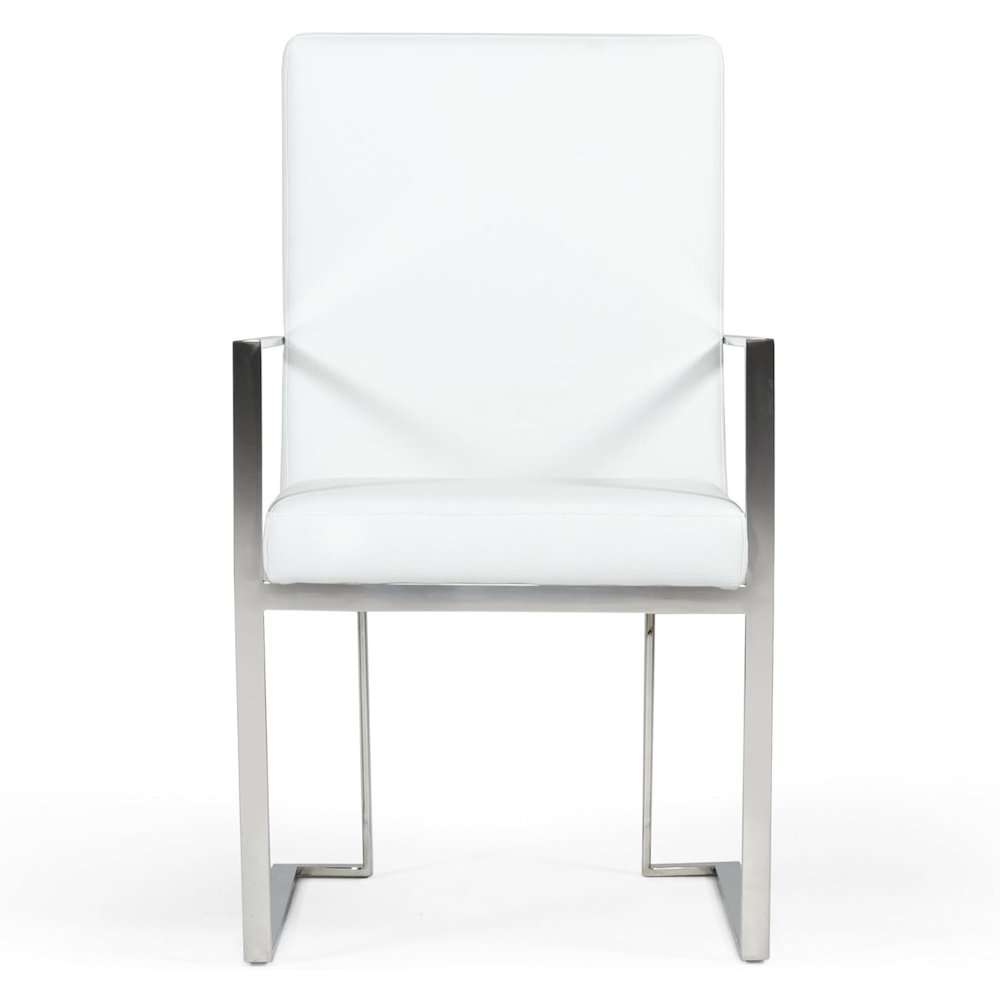 Luxury Dining Chair White Upholstered, Chair With Metal Legs and Leather Finish