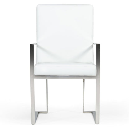 Luxury Dining Chair White Upholstered, Chair With Metal Legs and Leather Finish