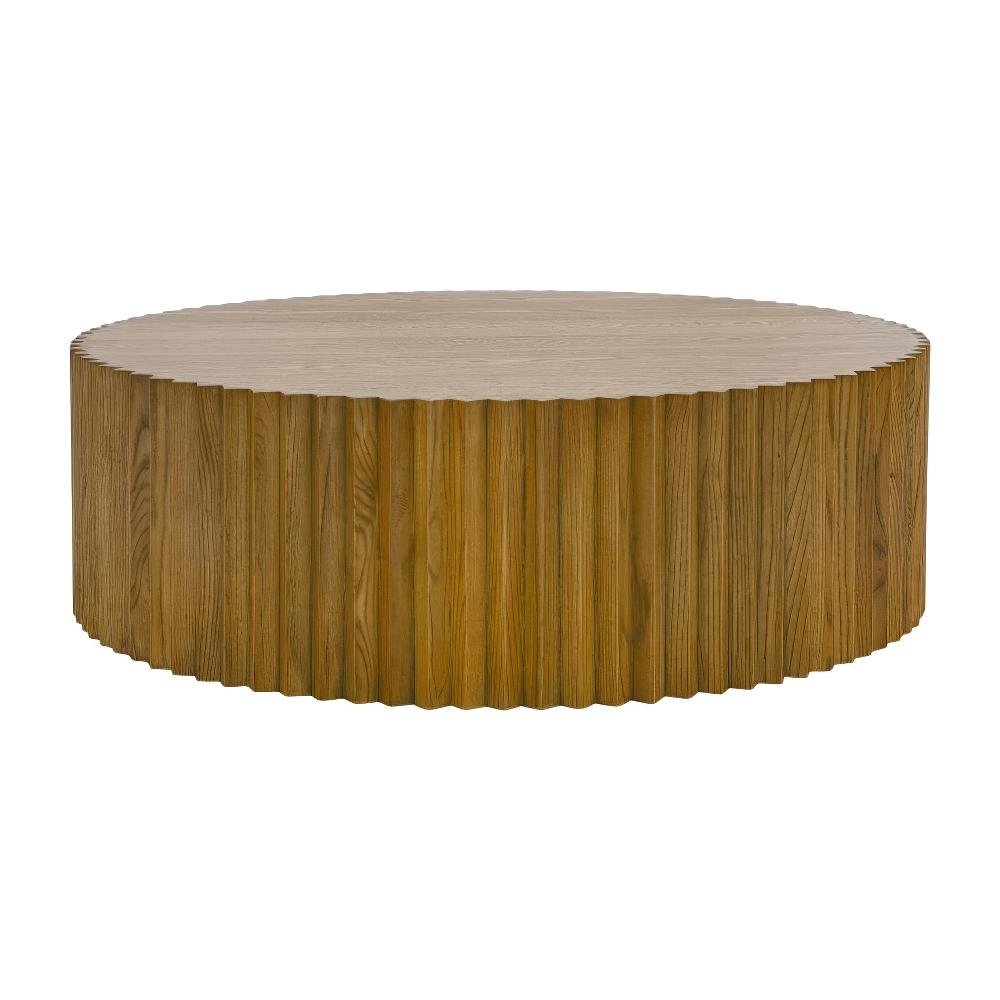 Brown Round Coffee Table with Solid and Manufactured Wood Top Durable Design