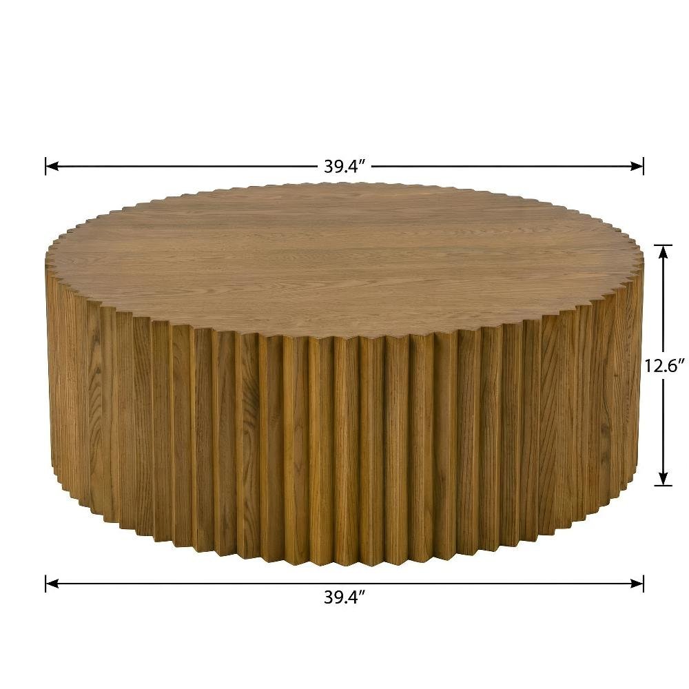 Brown Round Coffee Table with Solid and Manufactured Wood Top Durable Design