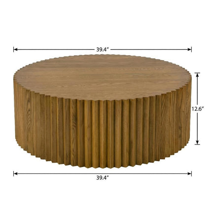 Brown Round Coffee Table with Solid and Manufactured Wood Top Durable Design