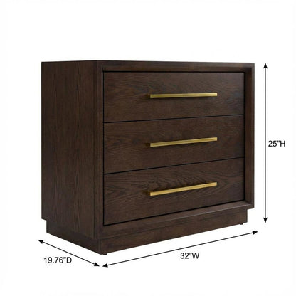 Contemporary Brown Oak and Gold Nightstand with Modern Design