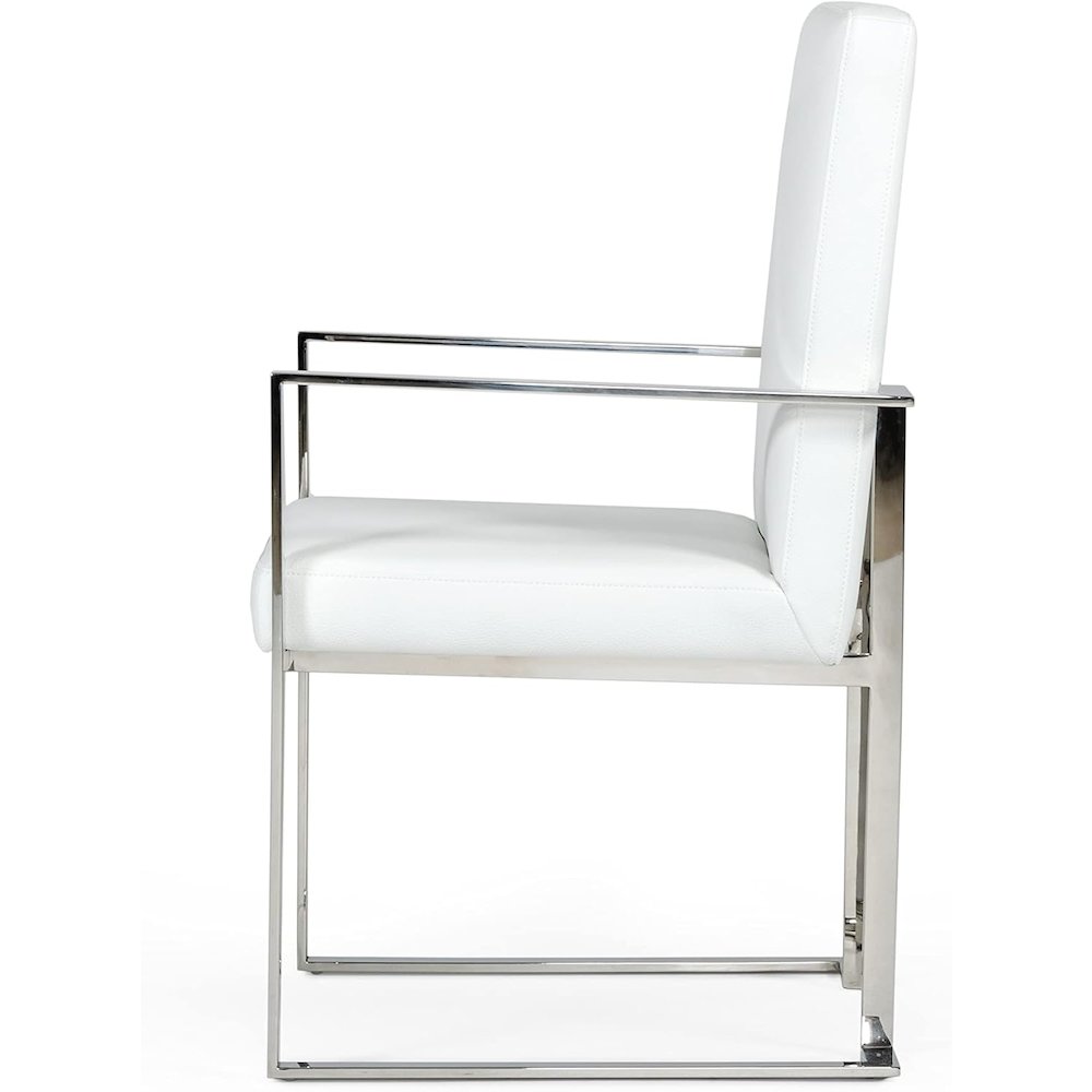 Luxury Dining Chair White Upholstered, Chair With Metal Legs and Leather Finish