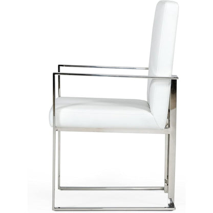 Luxury Dining Chair White Upholstered, Chair With Metal Legs and Leather Finish
