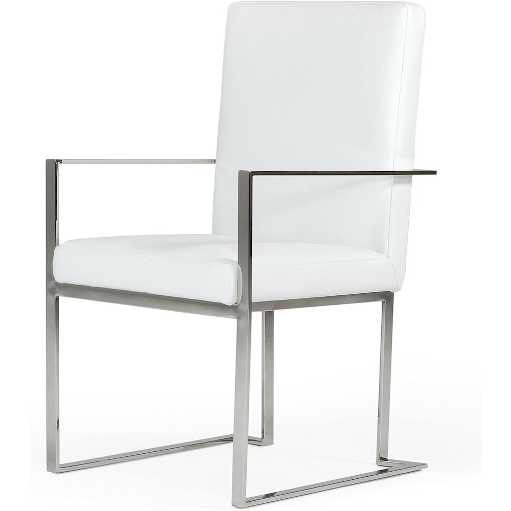 Luxury Dining Chair White Upholstered, Chair With Metal Legs and Leather Finish