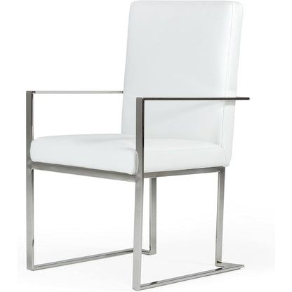 Luxury Dining Chair White Upholstered, Chair With Metal Legs and Leather Finish
