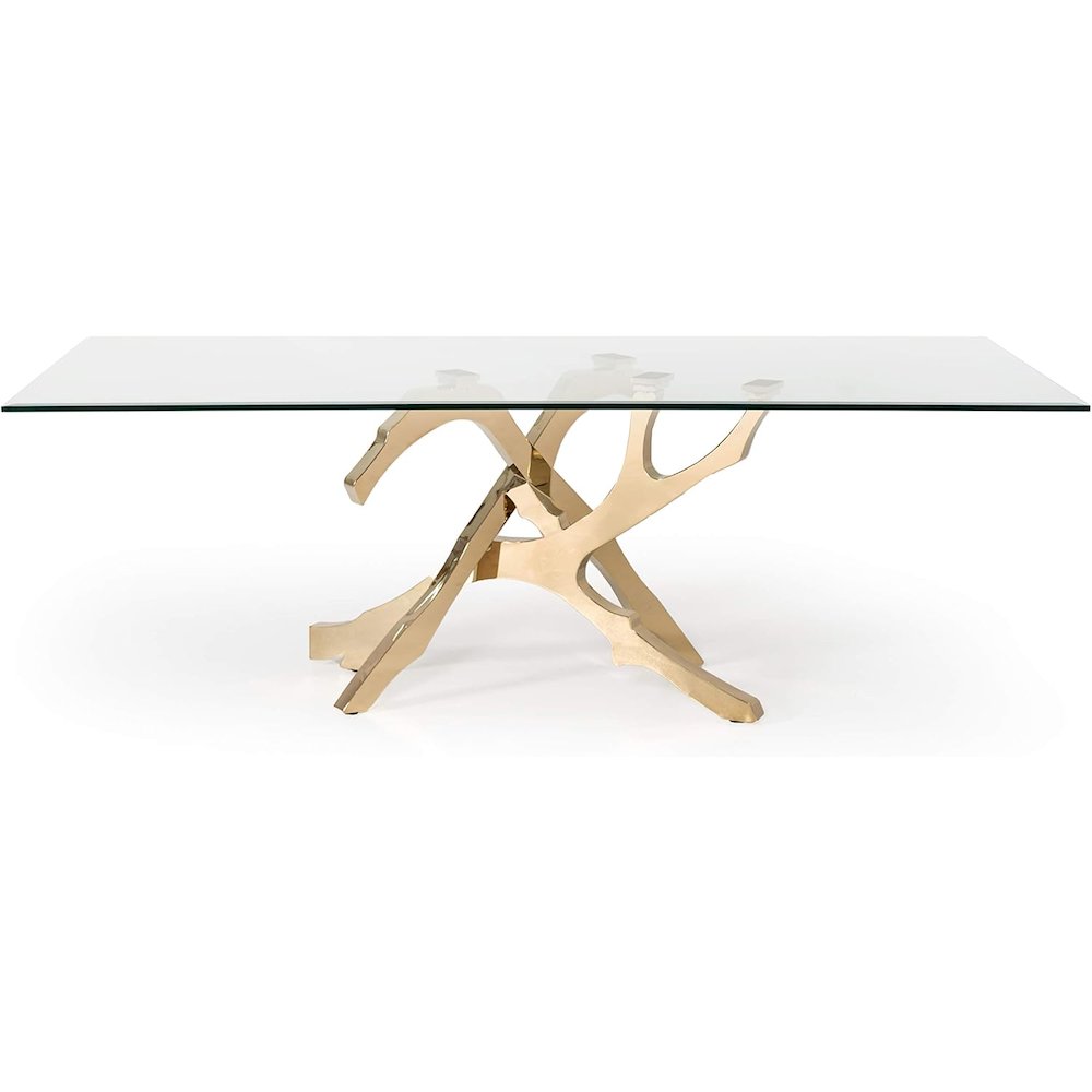 Glass Kitchen Table With Gold Base, Modern Dining Room Table For 6 People