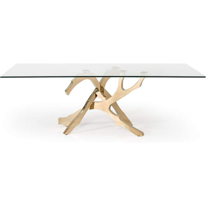 Glass Kitchen Table With Gold Base, Modern Dining Room Table For 6 People