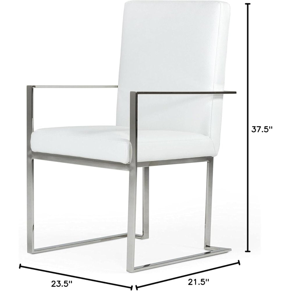 Luxury Dining Chair White Upholstered, Chair With Metal Legs and Leather Finish