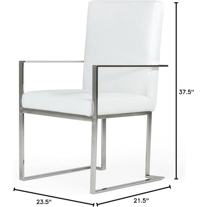 Luxury Dining Chair White Upholstered, Chair With Metal Legs and Leather Finish