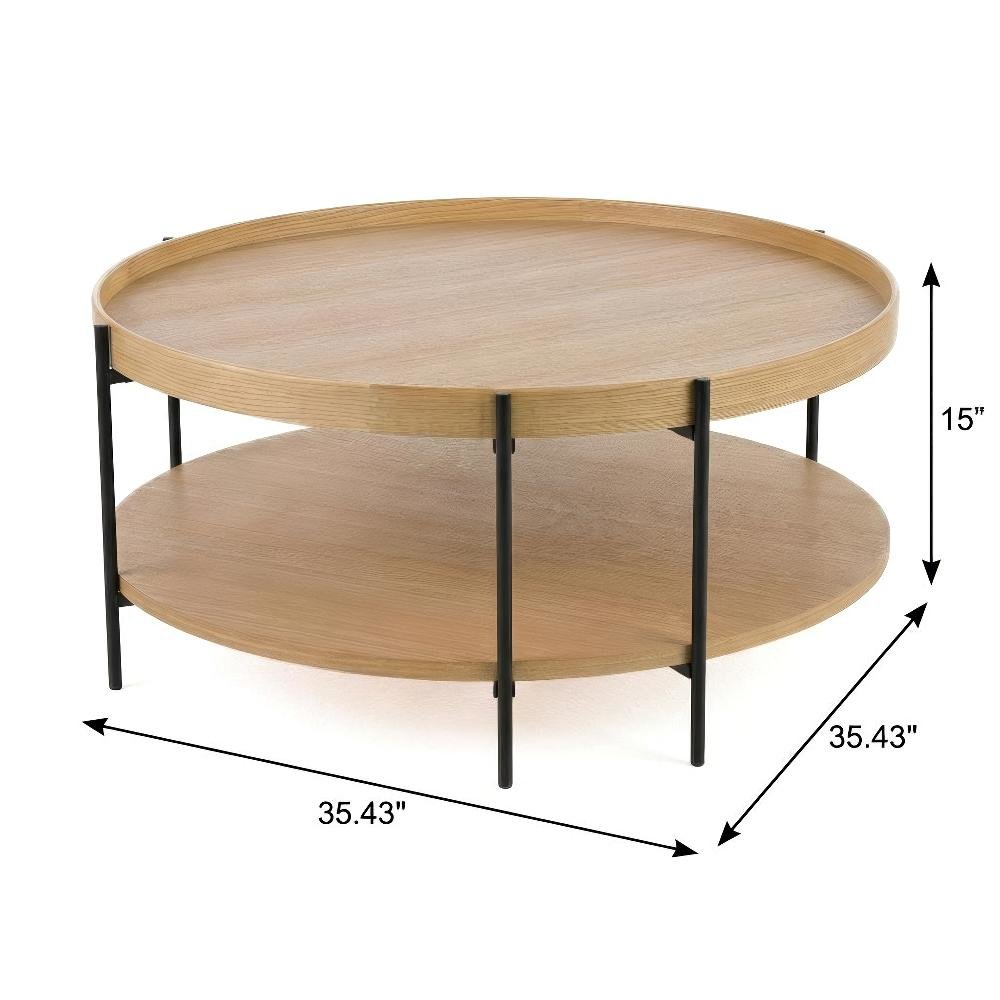 Brown Coffee Table with Iron Frame and Solid Wood Top Durable Design