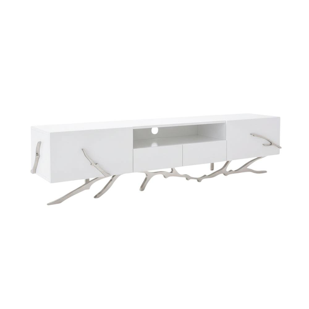 Modern White TV Stand with Engineered Wood Frame for Living Room