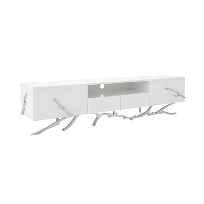 Modern White TV Stand with Engineered Wood Frame for Living Room