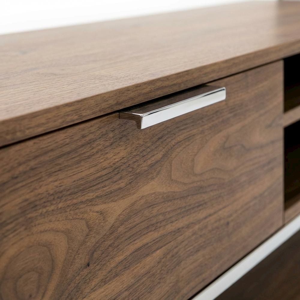 Modern Brown Walnut TV Stand with Engineered Wood and Metal Finish