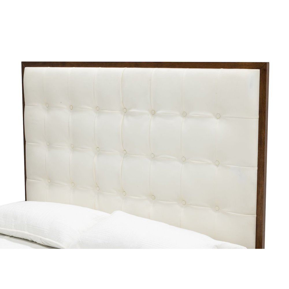White Faux Leather King Bed Frame, Low Profile Bed Frame With Walnut Finish