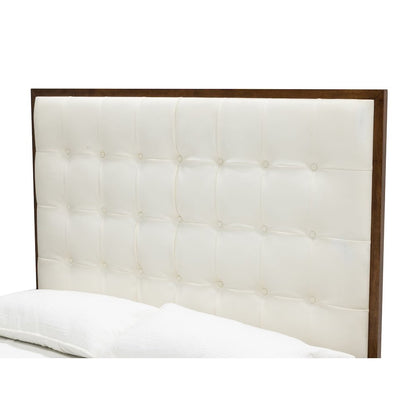 White Faux Leather King Bed Frame, Low Profile Bed Frame With Walnut Finish