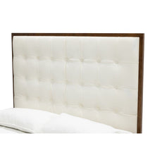 White Faux Leather King Bed Frame, Low Profile Bed Frame With Walnut Finish