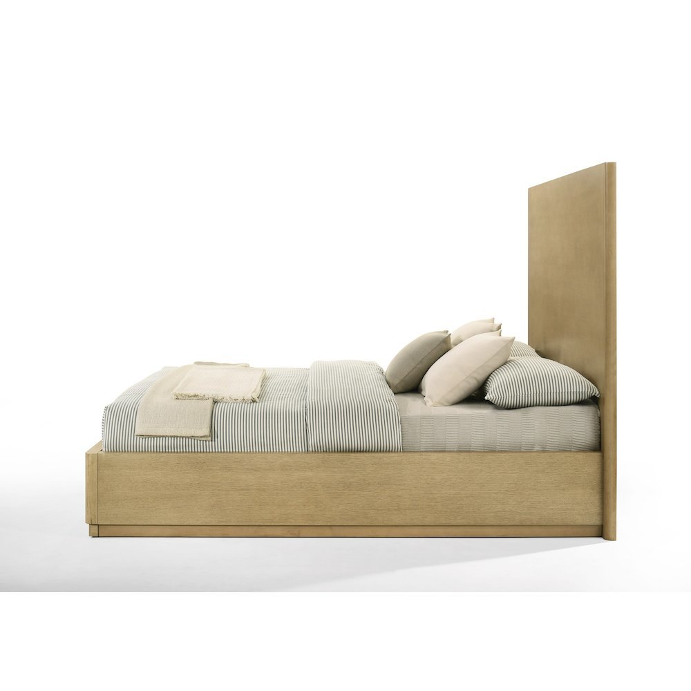 Oak Wood Eastern King Bed Frame, Modern Boho Bed Frame With Headboard