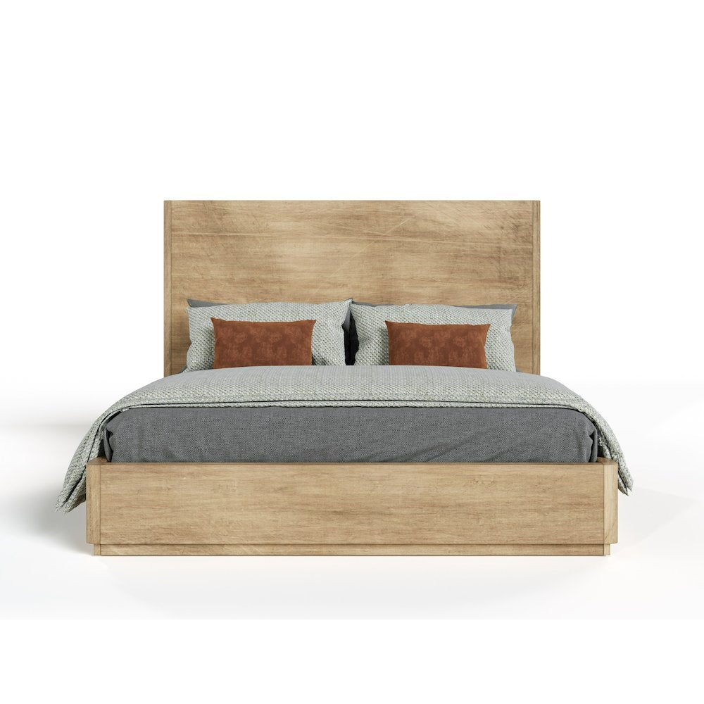 Oak Wood Eastern King Bed Frame, Modern Boho Bed Frame With Headboard