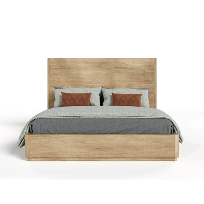 Oak Wood Eastern King Bed Frame, Modern Boho Bed Frame With Headboard