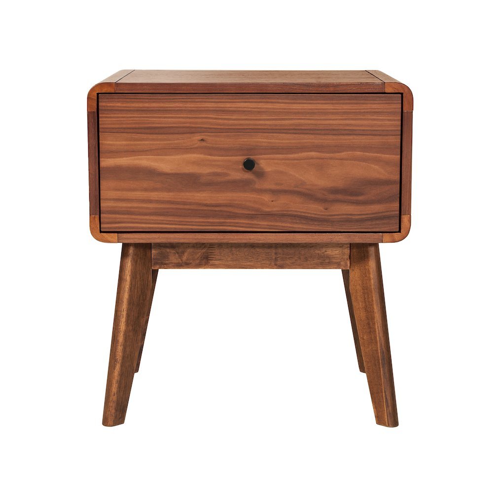 Mid Century Modern Nightstand, Walnut Wood Bedside Table With Drawer