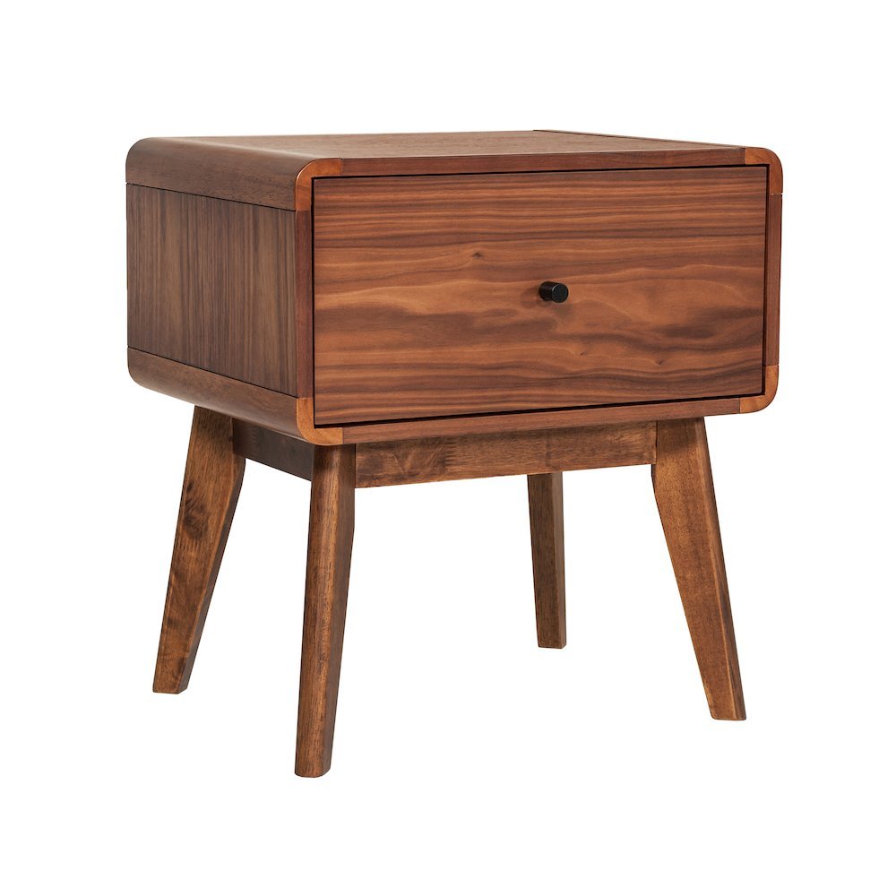 Mid Century Modern Nightstand, Walnut Wood Bedside Table With Drawer