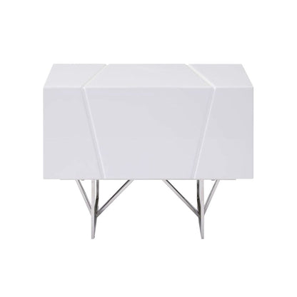 Modern Nightstand With Drawer, White Bedroom Nightstand On Steel Legs